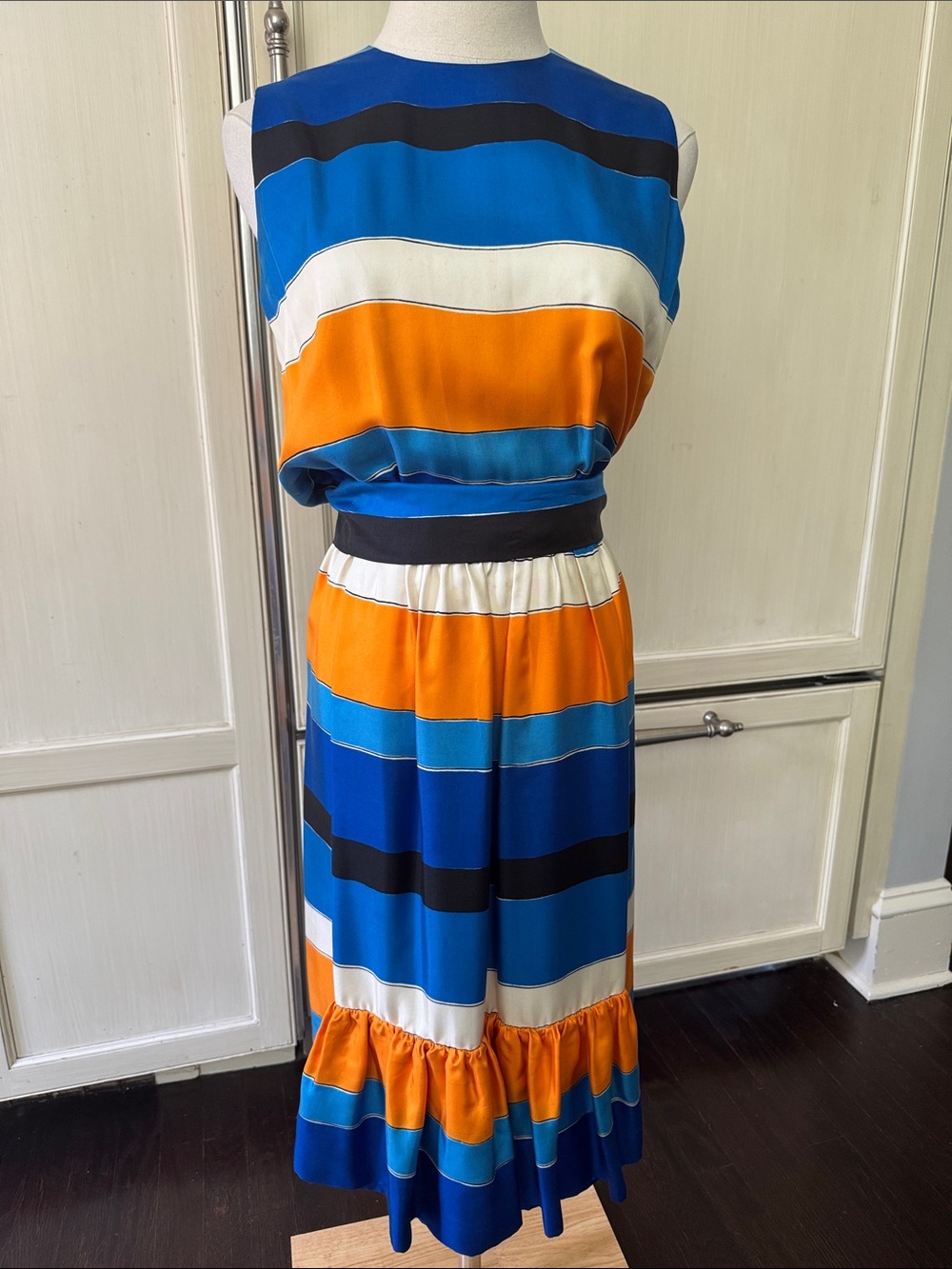 Vintage Geoffrey Beene silk Sleeveless Striped Midi Dress
